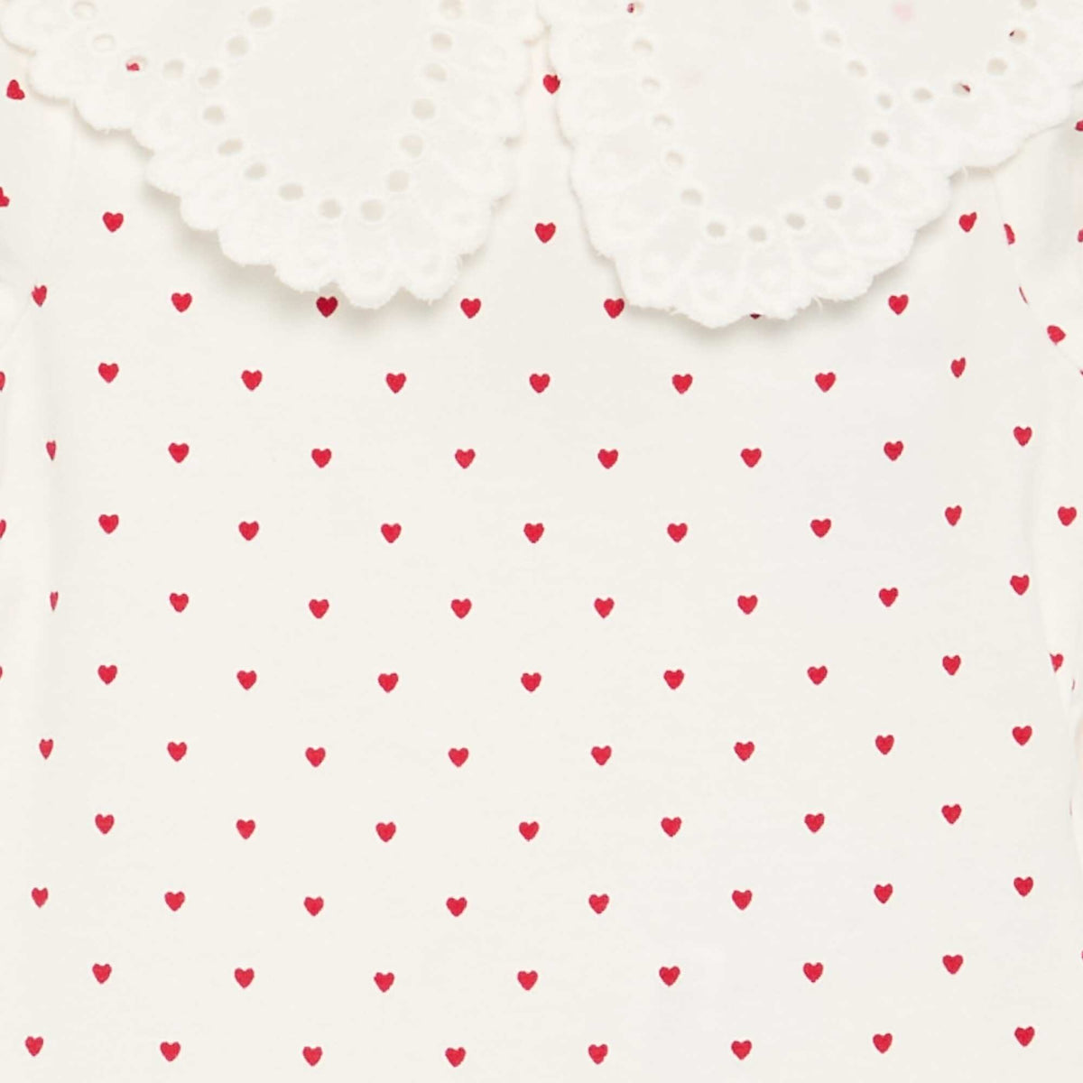 Printed Bodysuit with Broderie Anglaise Peter Pan Collar WHITE