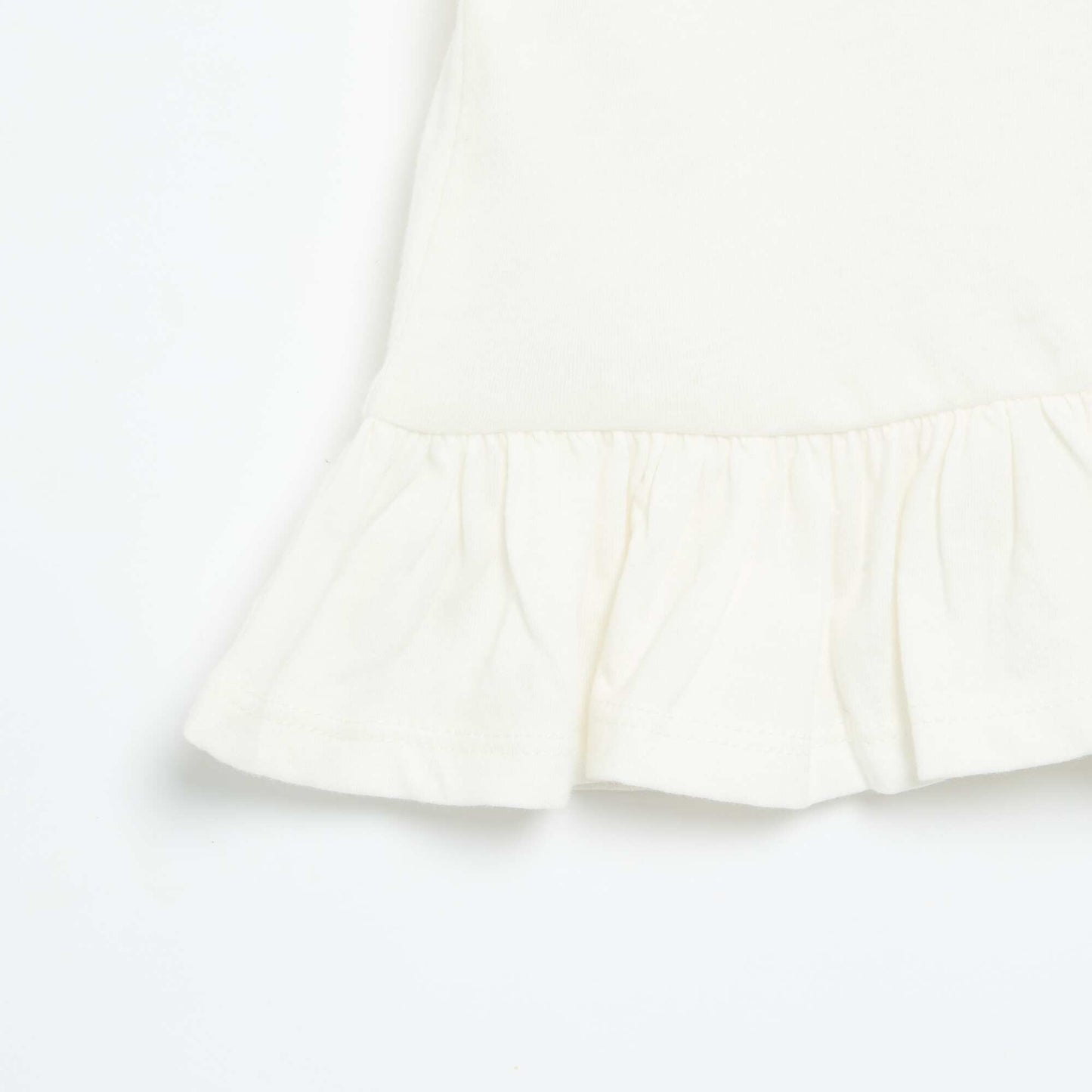 Short-sleeved T-shirt with embroidery and ruffled hem WHITE
