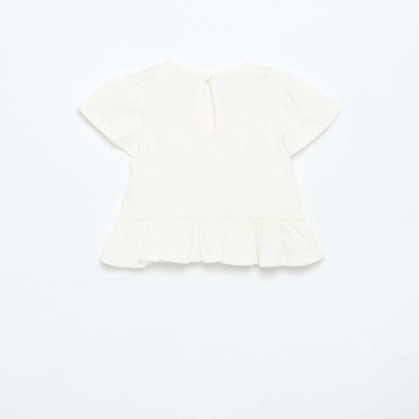 Short-sleeved T-shirt with embroidery and ruffled hem WHITE