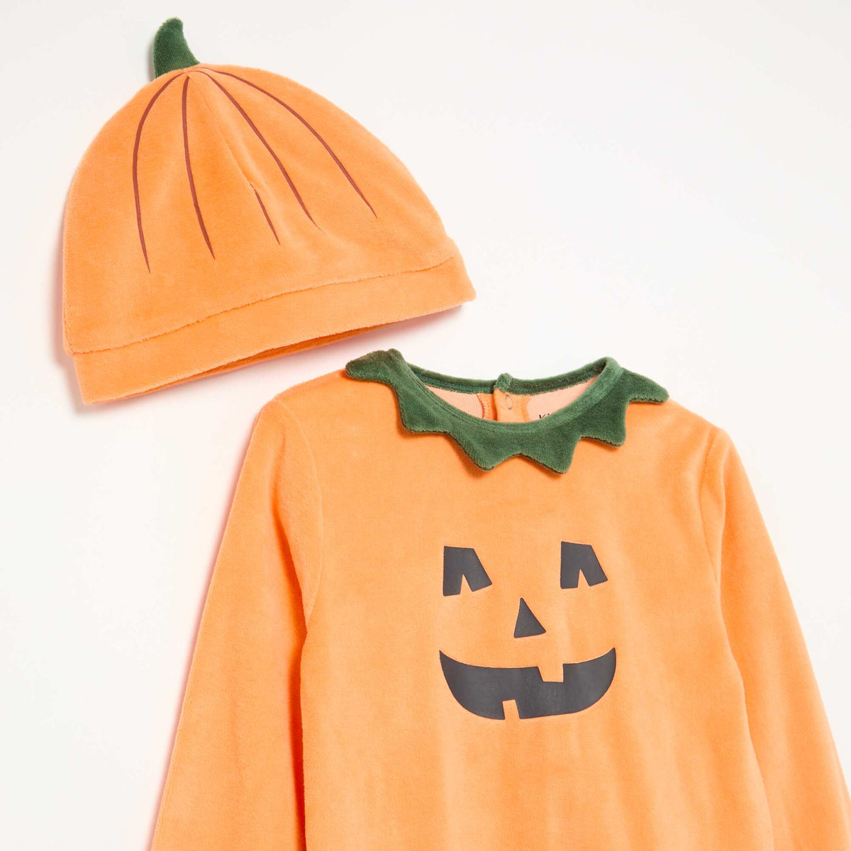 Halloween Velvet 2-Piece Sleepsuit Set with Hat ORANGE