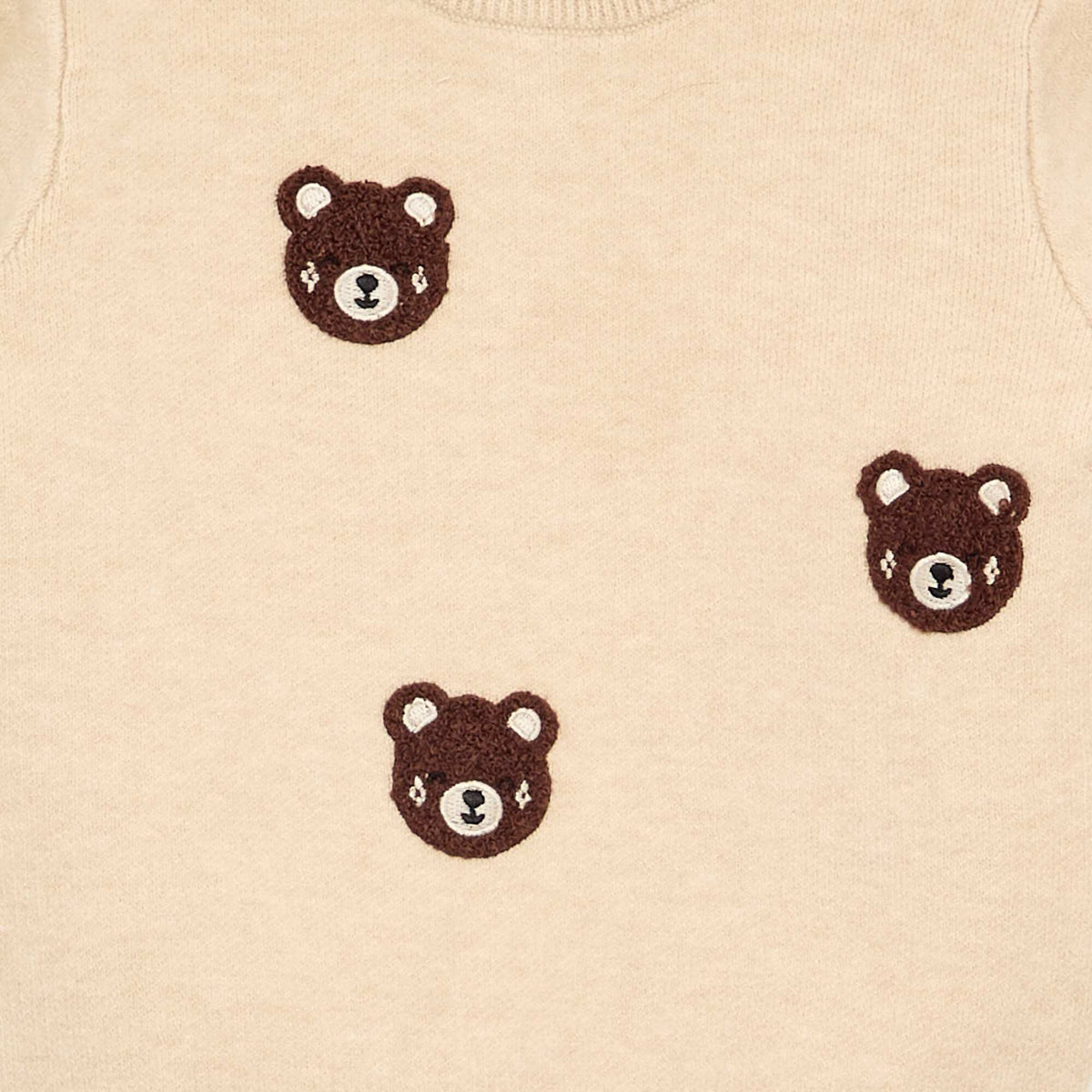 Compact Knit Sweater with Animal Embroideries BEIGE