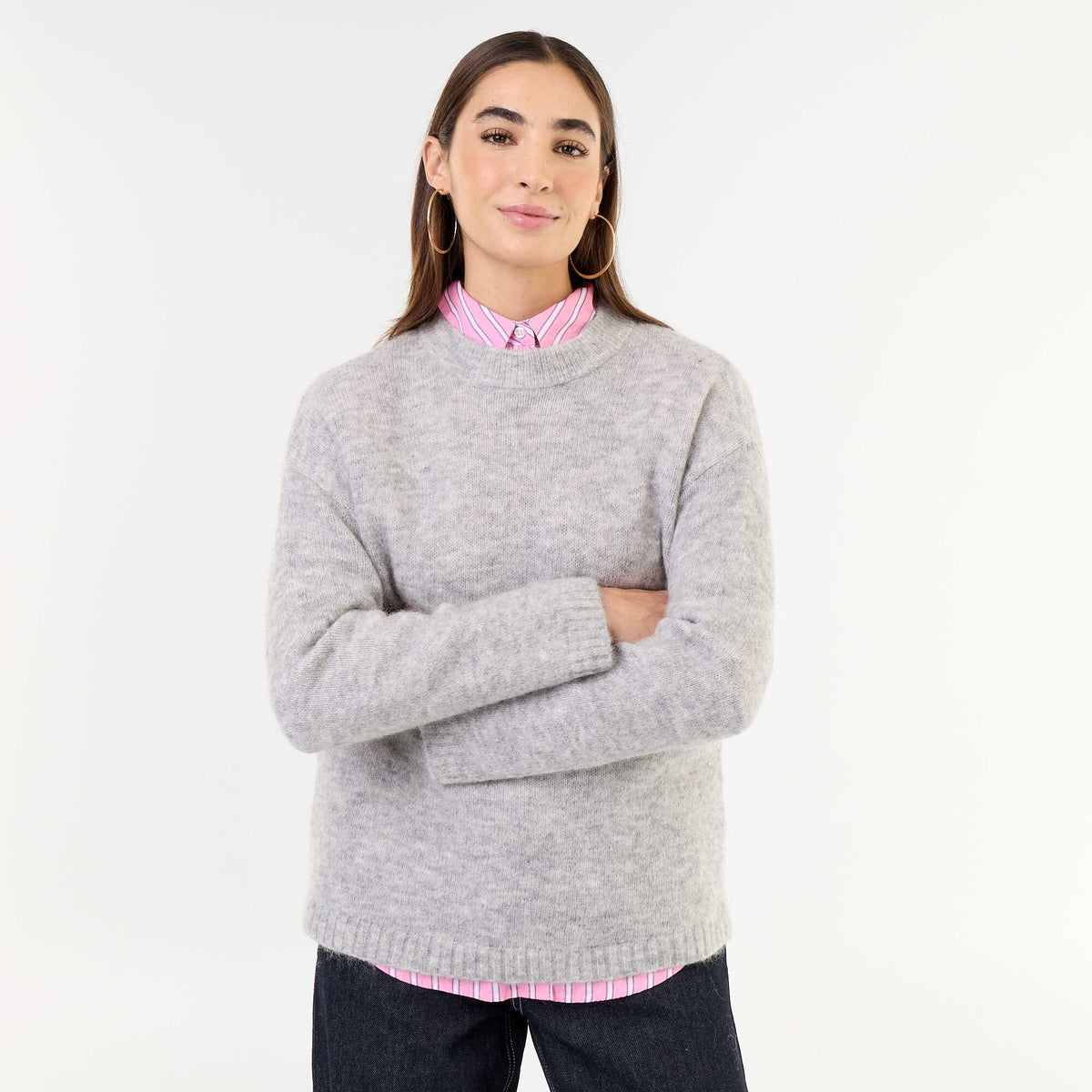 Cozy Mohair Crew Neck Sweater GREY
