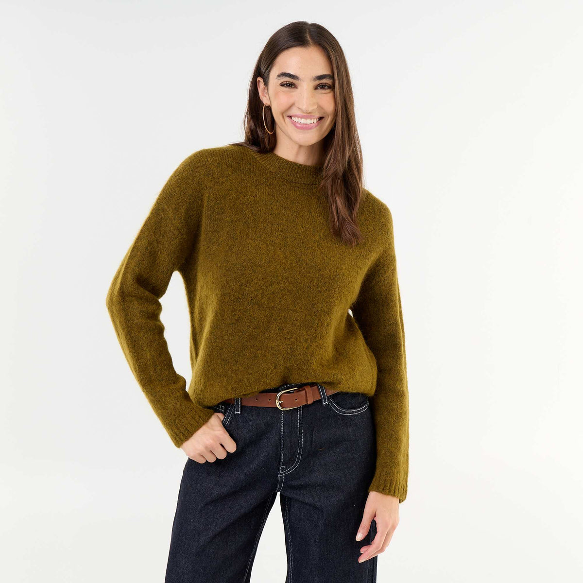 Cozy Mohair Crew Neck Sweater KHAKI