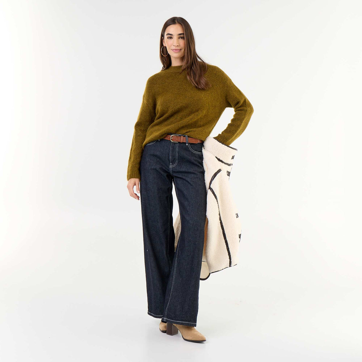 Cozy Mohair Crew Neck Sweater KHAKI