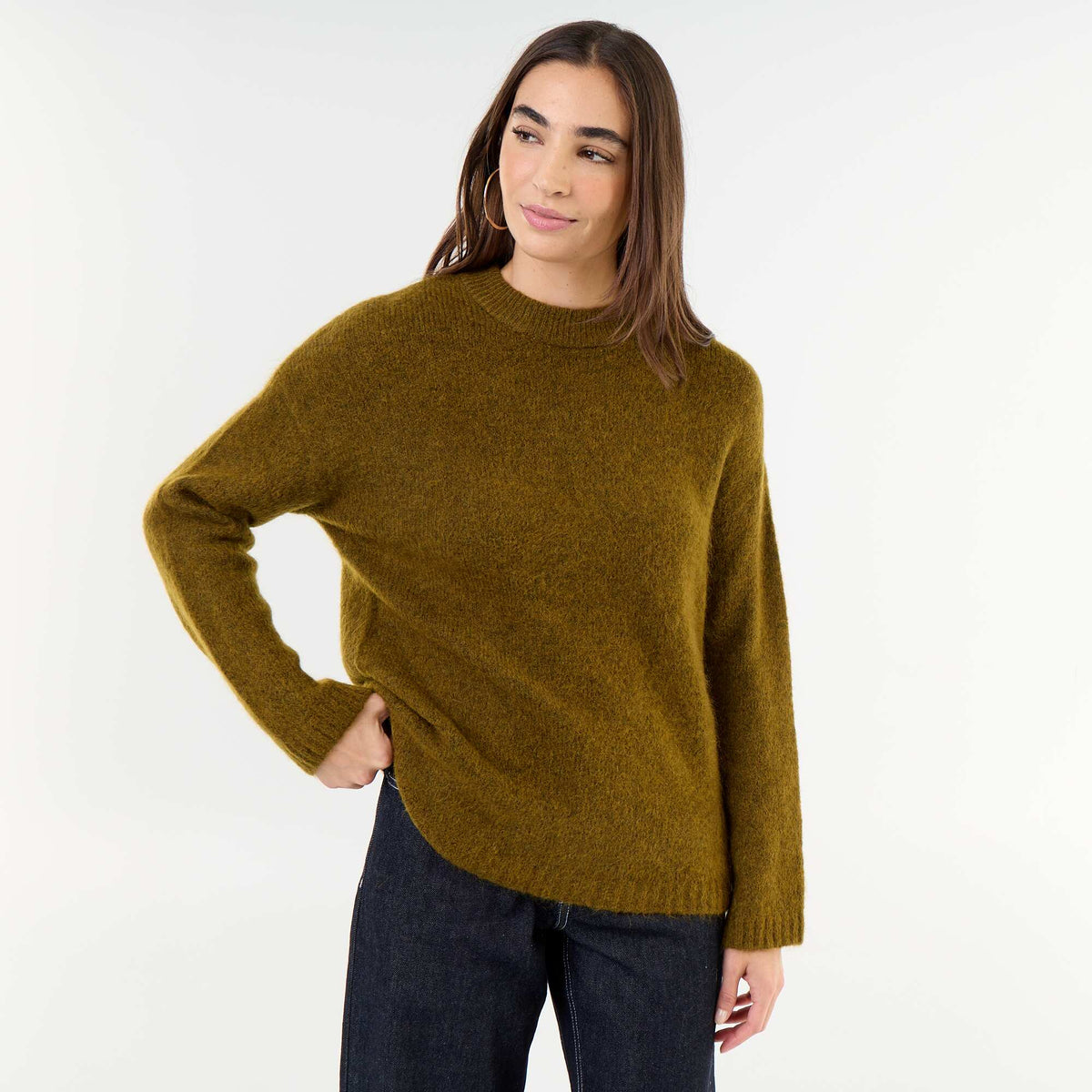 Cozy Mohair Crew Neck Sweater KHAKI