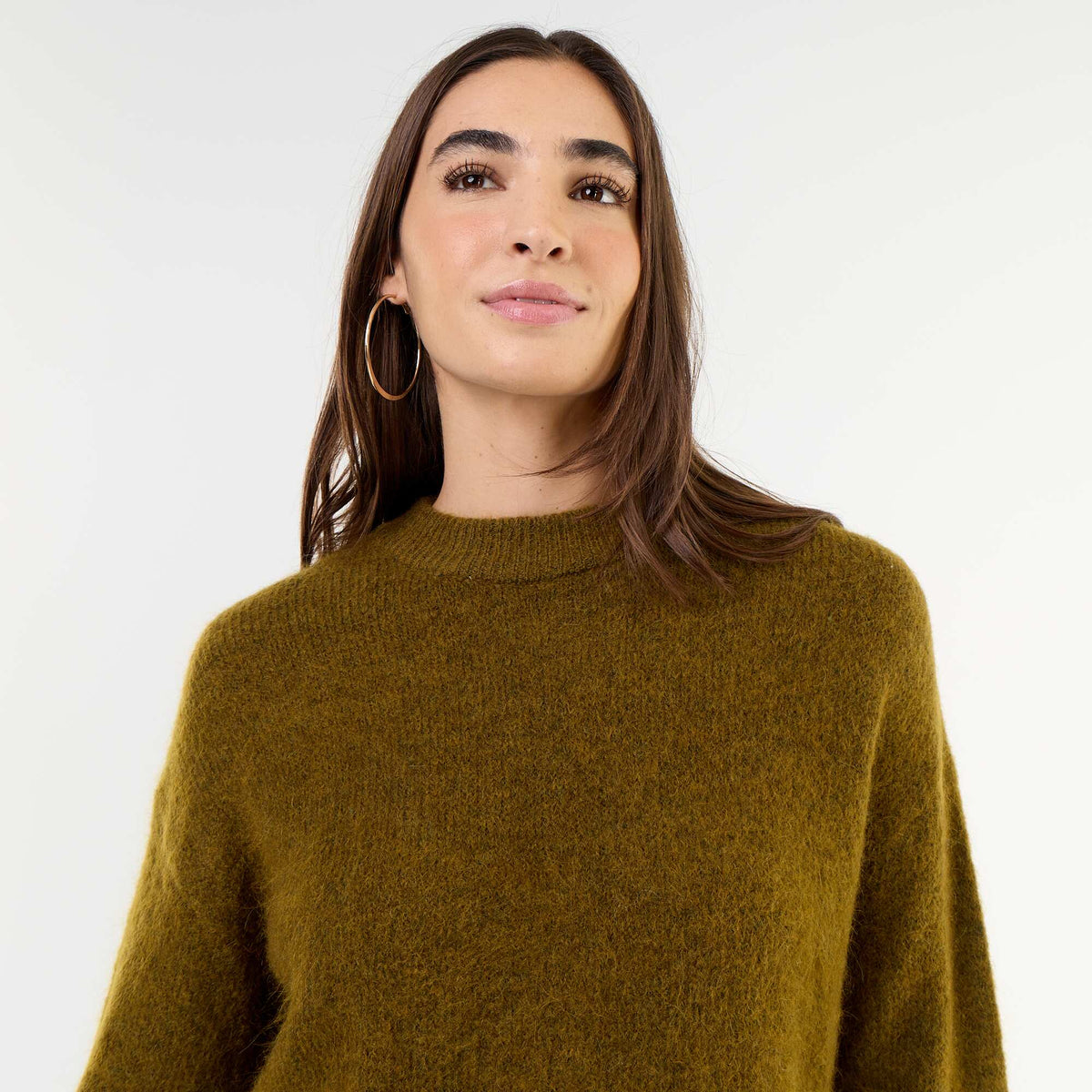 Cozy Mohair Crew Neck Sweater KHAKI
