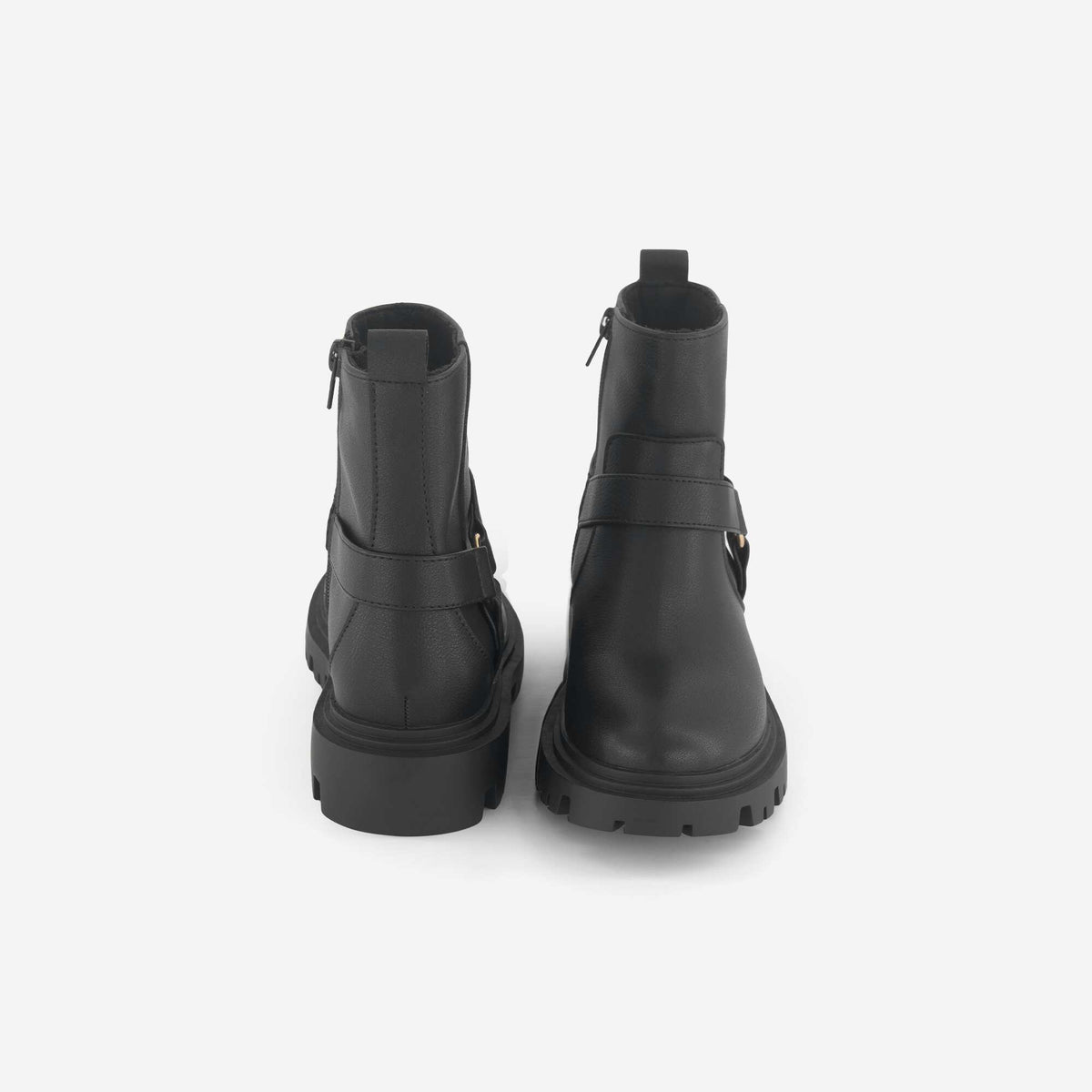Faux Leather Boots with Decorative Straps BLACK
