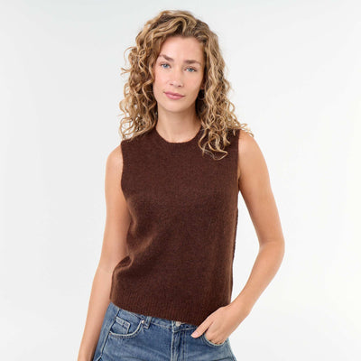 Solid Sleeveless Warm Knit Jumper BROWN