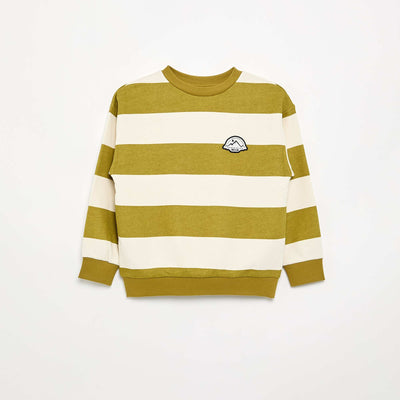 Striped Unbrushed Fleece Sweatshirt KHAKI