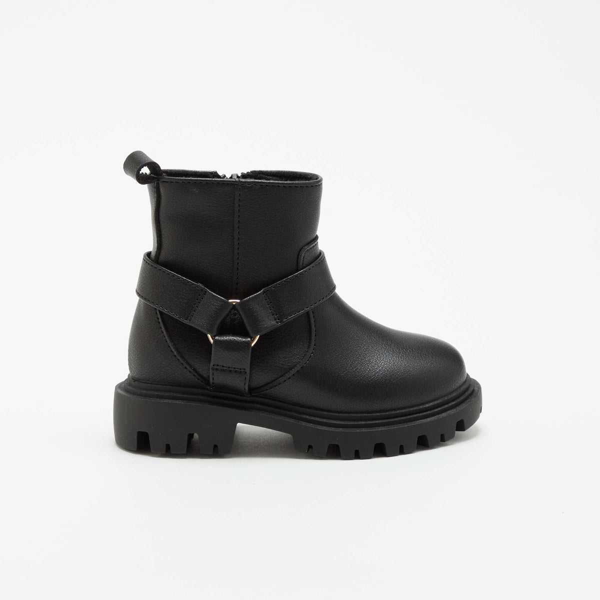 Faux leather biker strap boots BLACK
