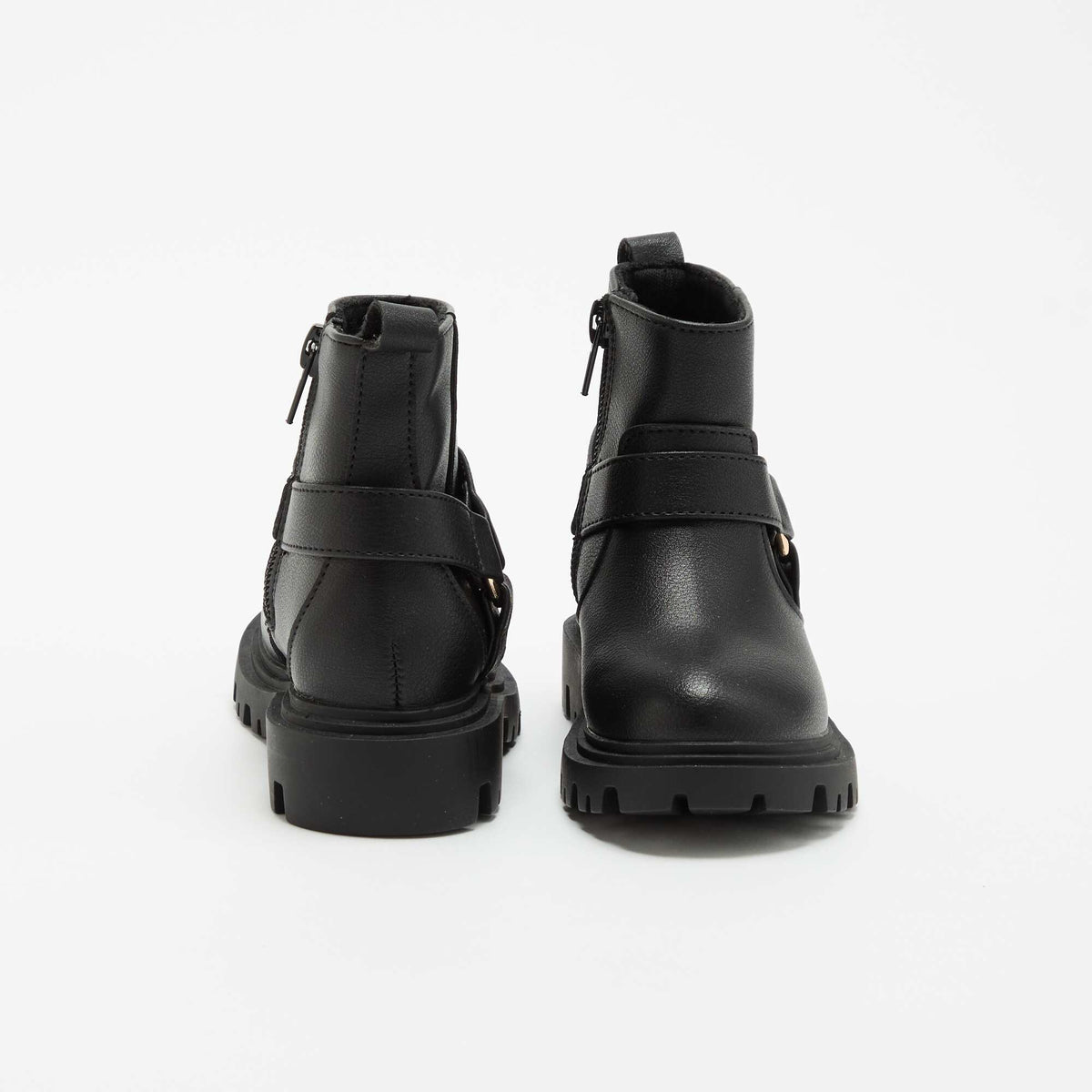 Faux leather biker strap boots BLACK