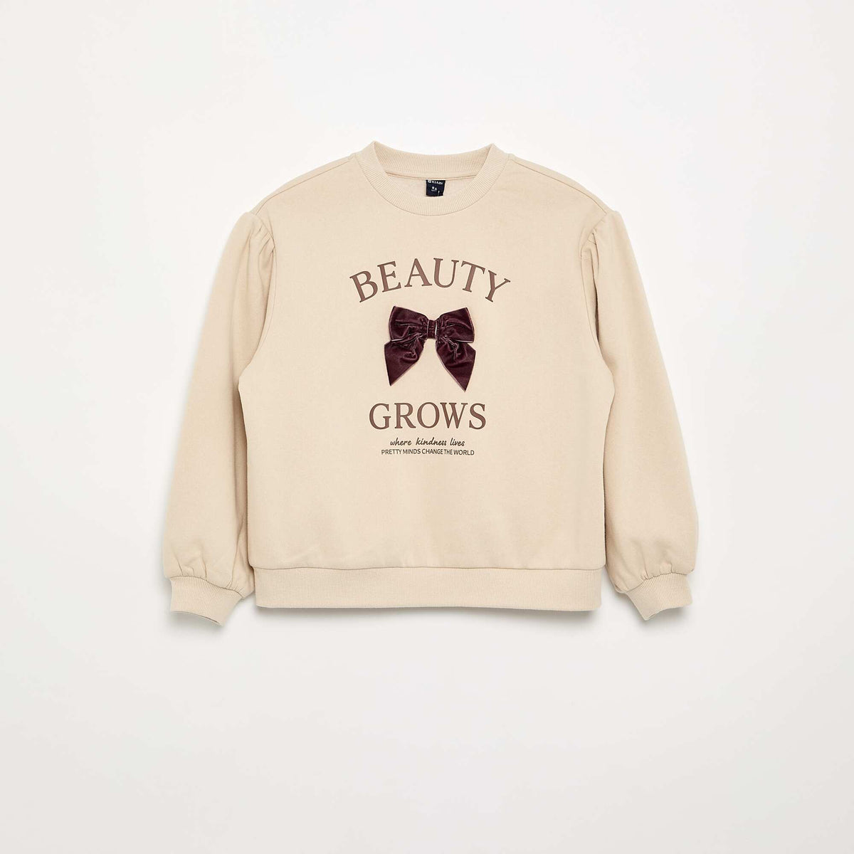 Long-sleeved sweatshirt with bow BEIGE