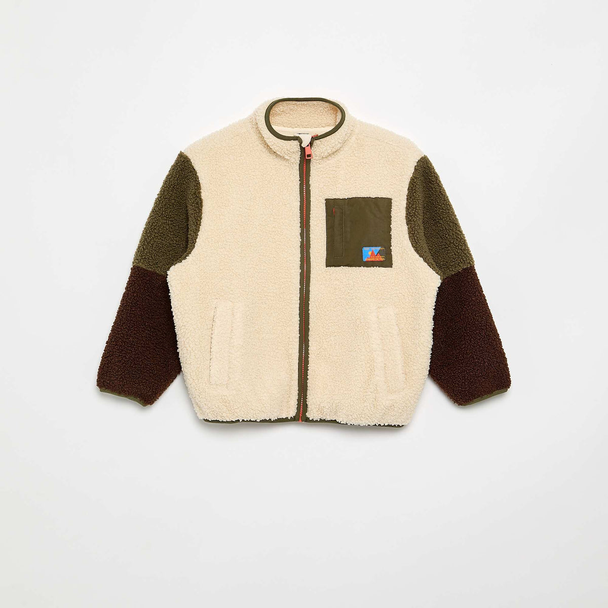 High-neck zipped sherpa sweatshirt BEIGE