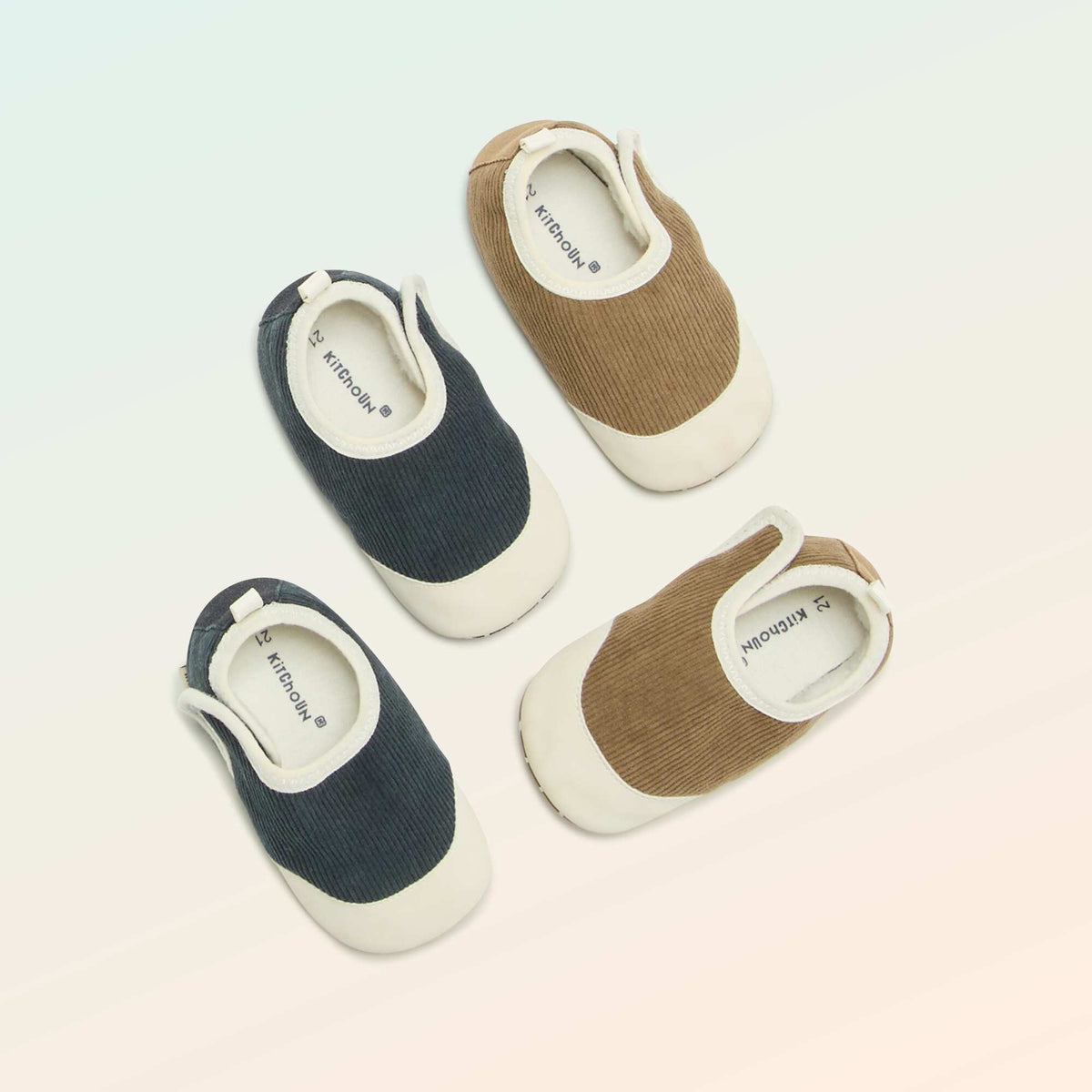 Ribbed Hook-and-Loop Baby Booties - 'Kitchoun' BLUE