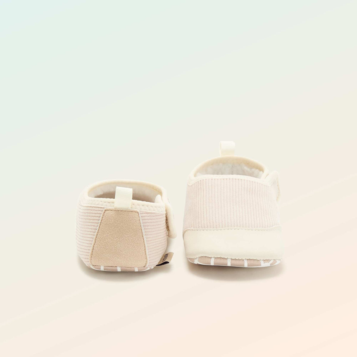 Ribbed Hook-and-Loop Baby Booties - 'Kitchoun' BEIGE