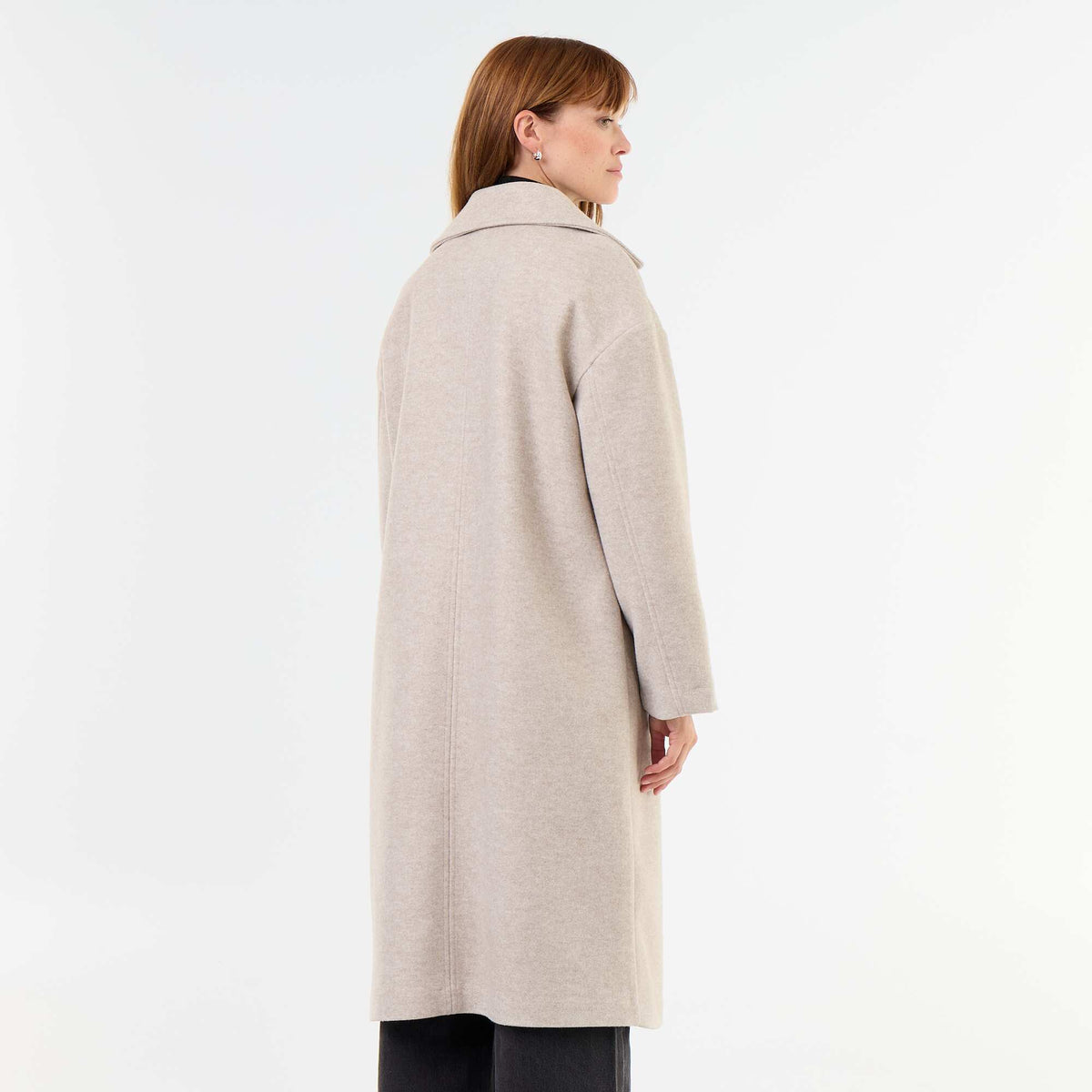 Long wool-effect coat with tailored collar BEIGE