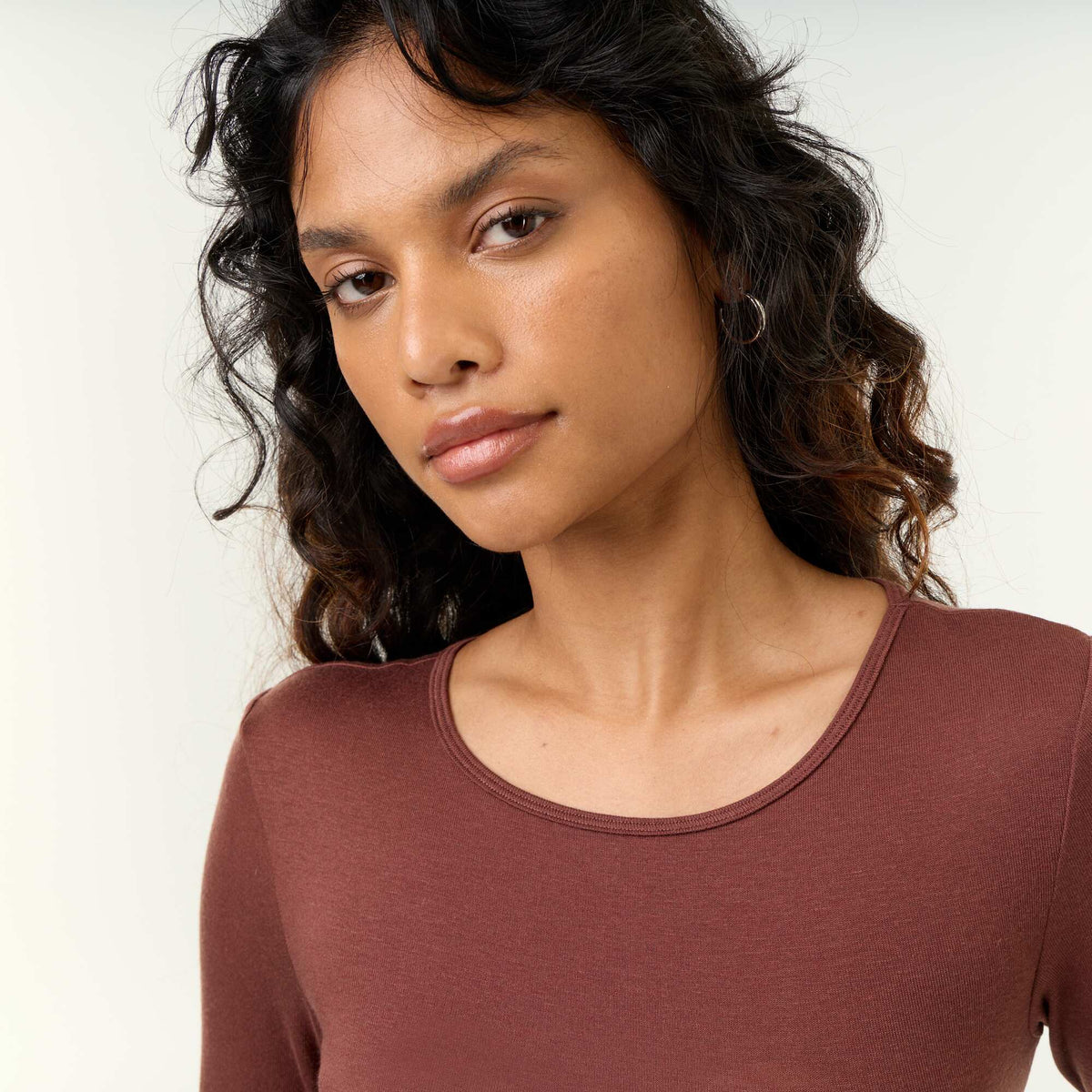 Long-sleeved wool blend T-shirt BROWN