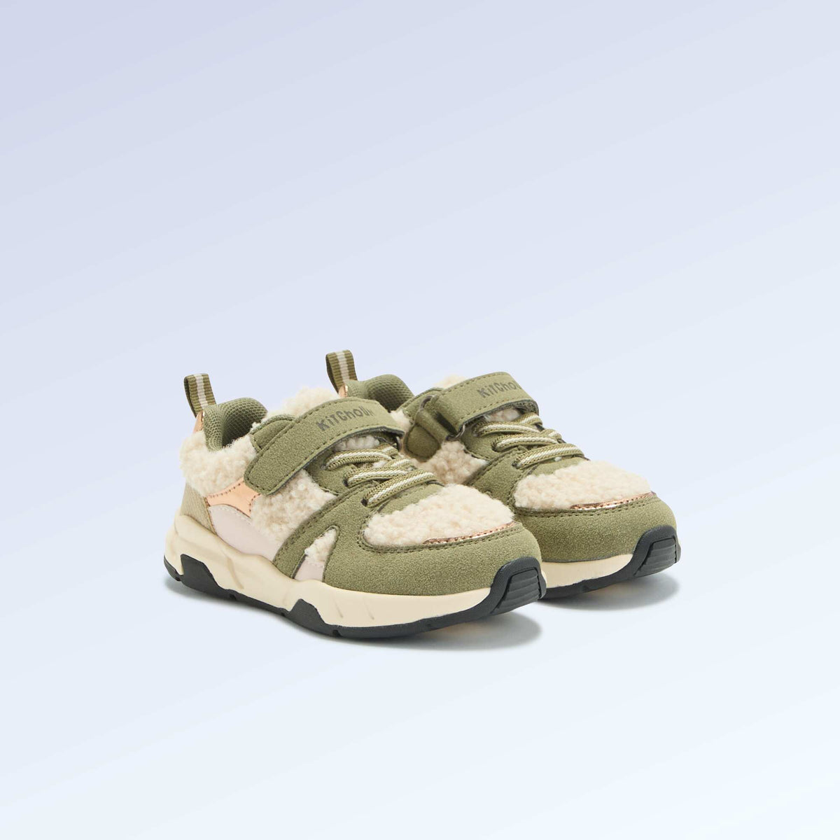 Low-top sneakers in suede-effect and sheepskin-effect KHAKI