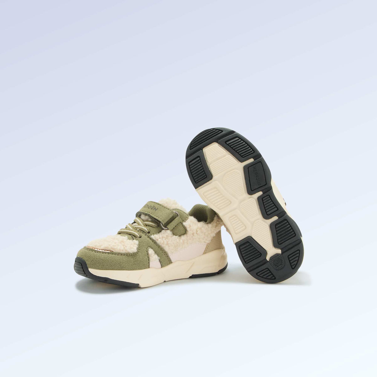 Low-top sneakers in suede-effect and sheepskin-effect KHAKI
