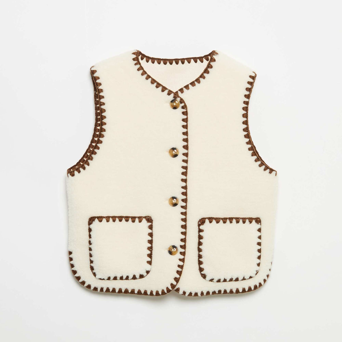 Sleeveless Faux Shearling Vest BEIGE