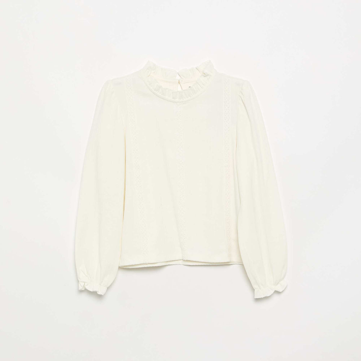Long-sleeved blouse with ruffled collar BEIGE