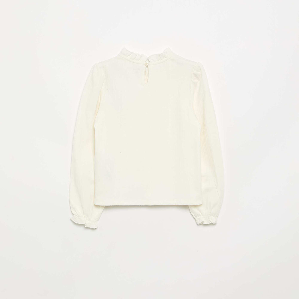 Long-sleeved blouse with ruffled collar BEIGE