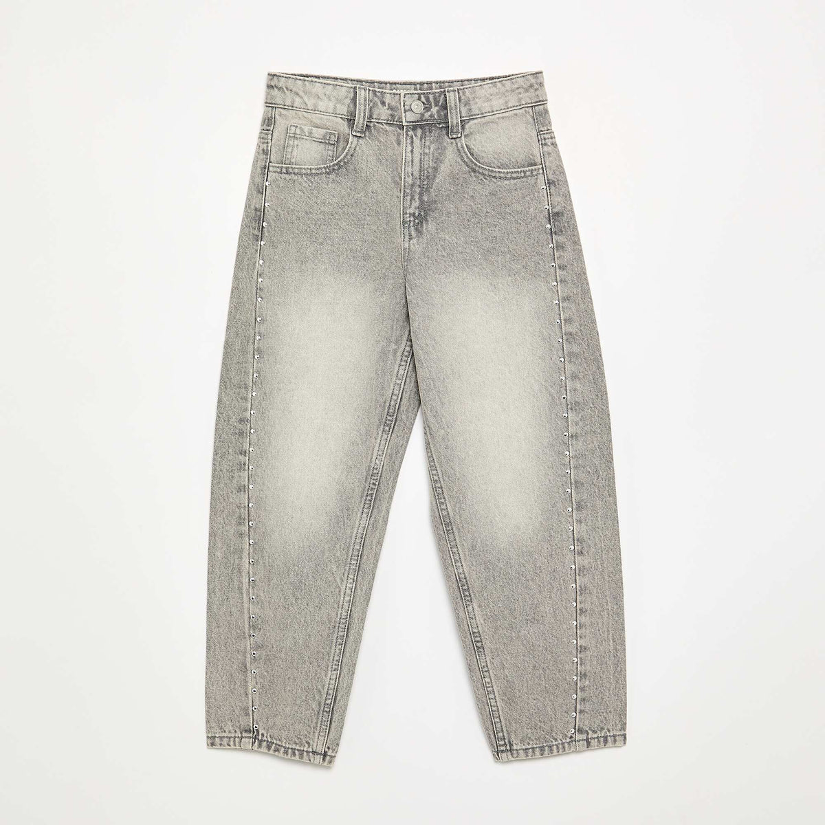 Barrel-cut jeans with fancy studs GREY