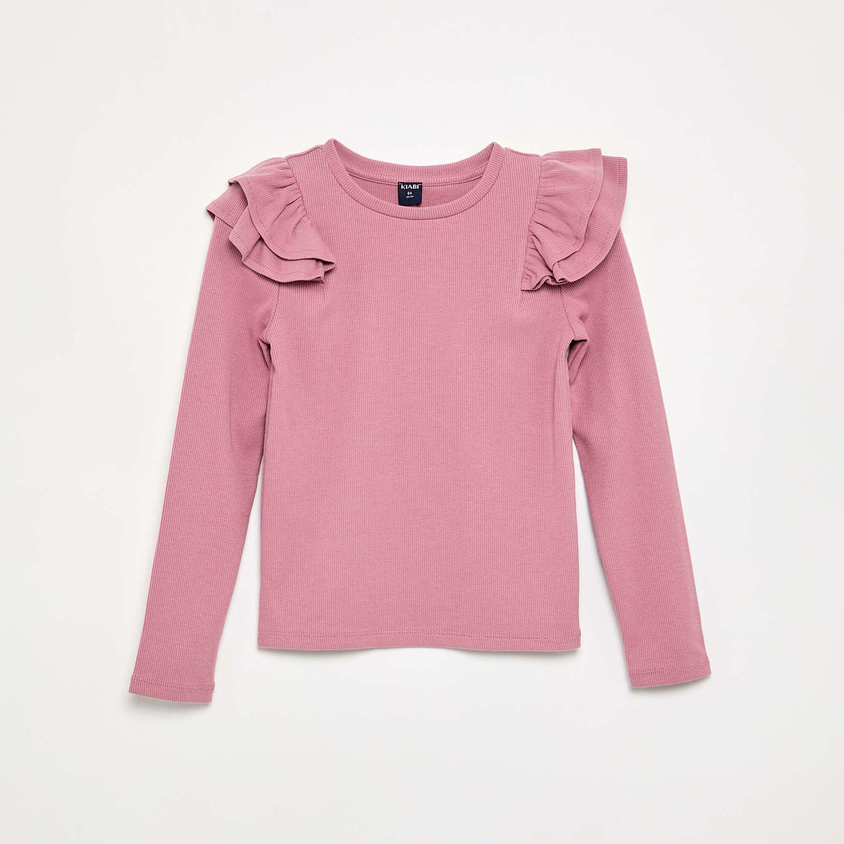 Long-sleeved ribbed knit T-shirt PINK