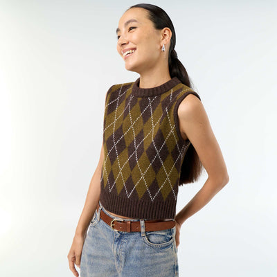Patterned Sleeveless Sweater BROWN