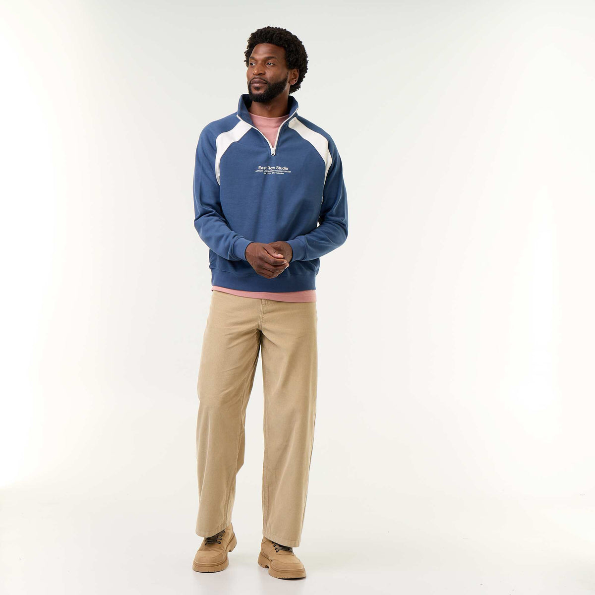 French Terry Funnel Neck Sweater BLUE