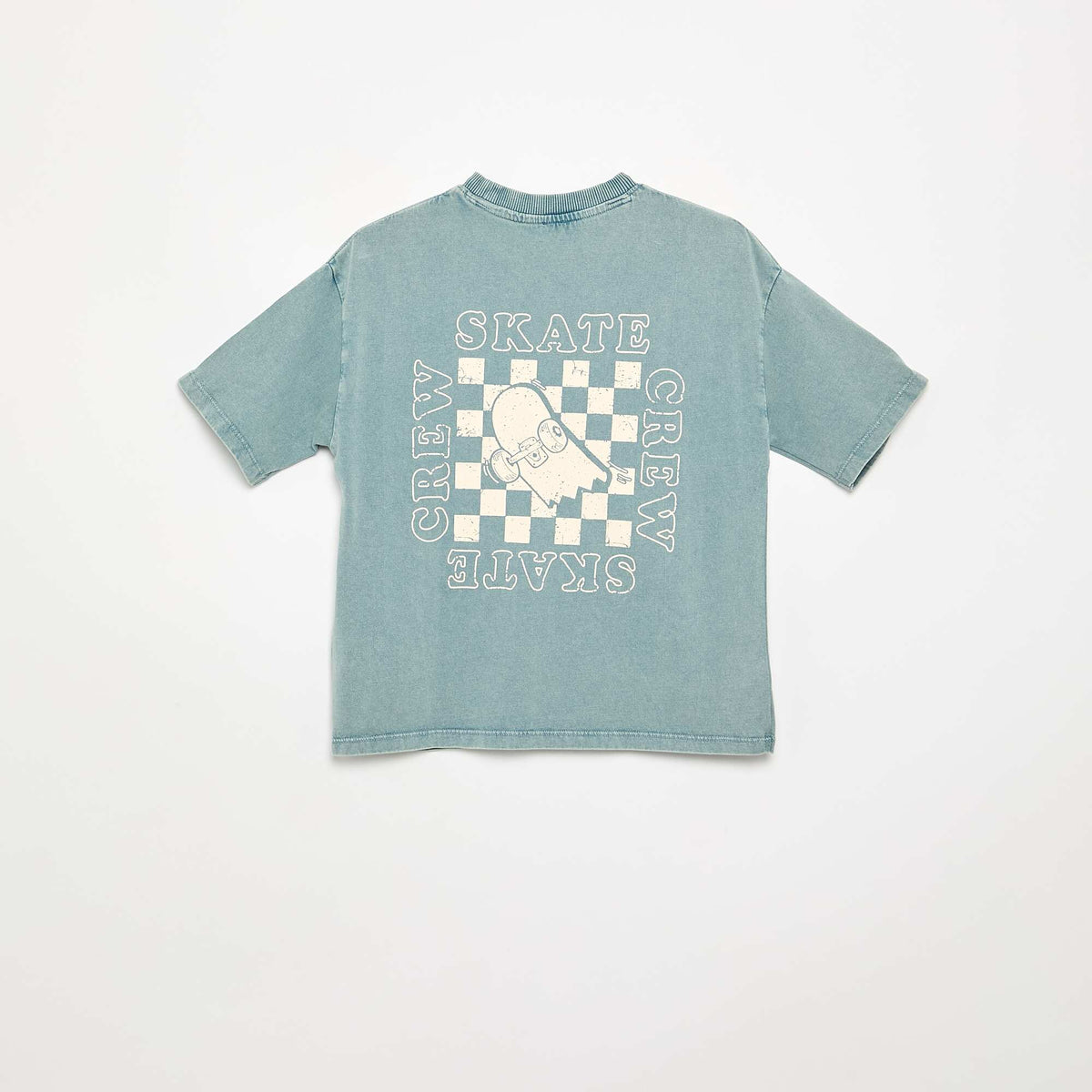 Embroidered and printed short-sleeved T-shirt BLUE