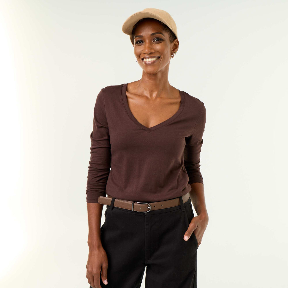 V-neck T-shirt BROWN