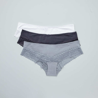 Pack of 3 Lace Shorty Briefs BLUE