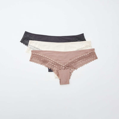 Pack of 3 Cotton and Lace Thongs PINK