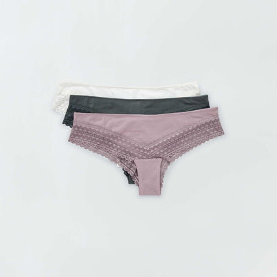 Pack of 3 Cotton and Lace Thongs PINK