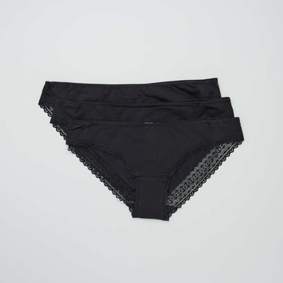 Pack of 3 Cotton Lace Briefs BLACK