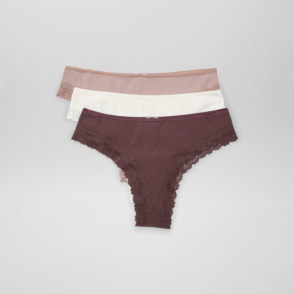 Pack of 3 Ribbed Knit Thongs PURPLE