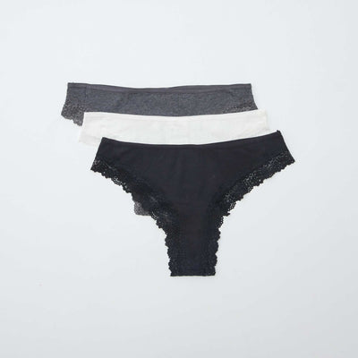 Pack of 3 Ribbed Knit Thongs GREY